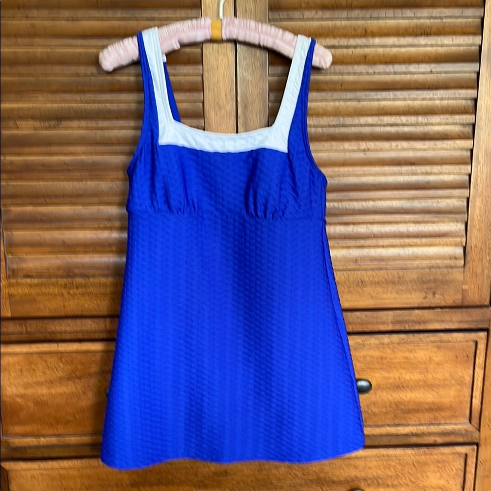 Blue and White Lands End swimsuit